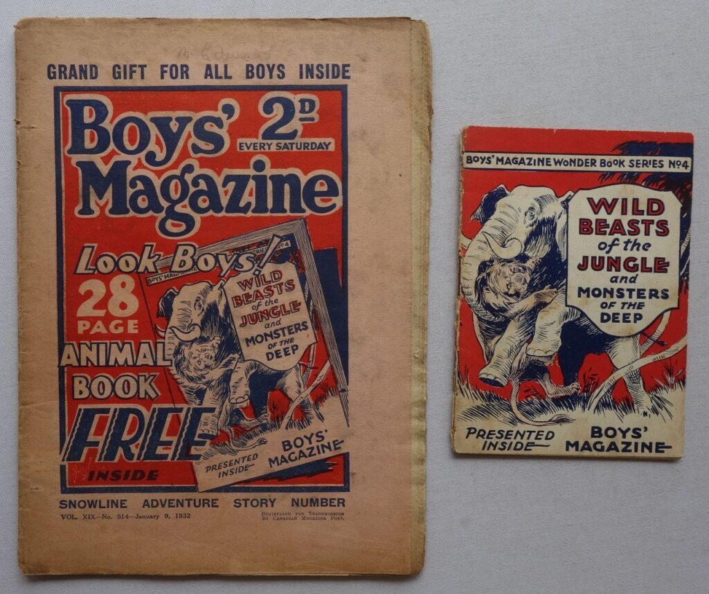 Boys Magazine storypaper No. 514, cover dated 9th January 1932, with Free Gift Animal Book