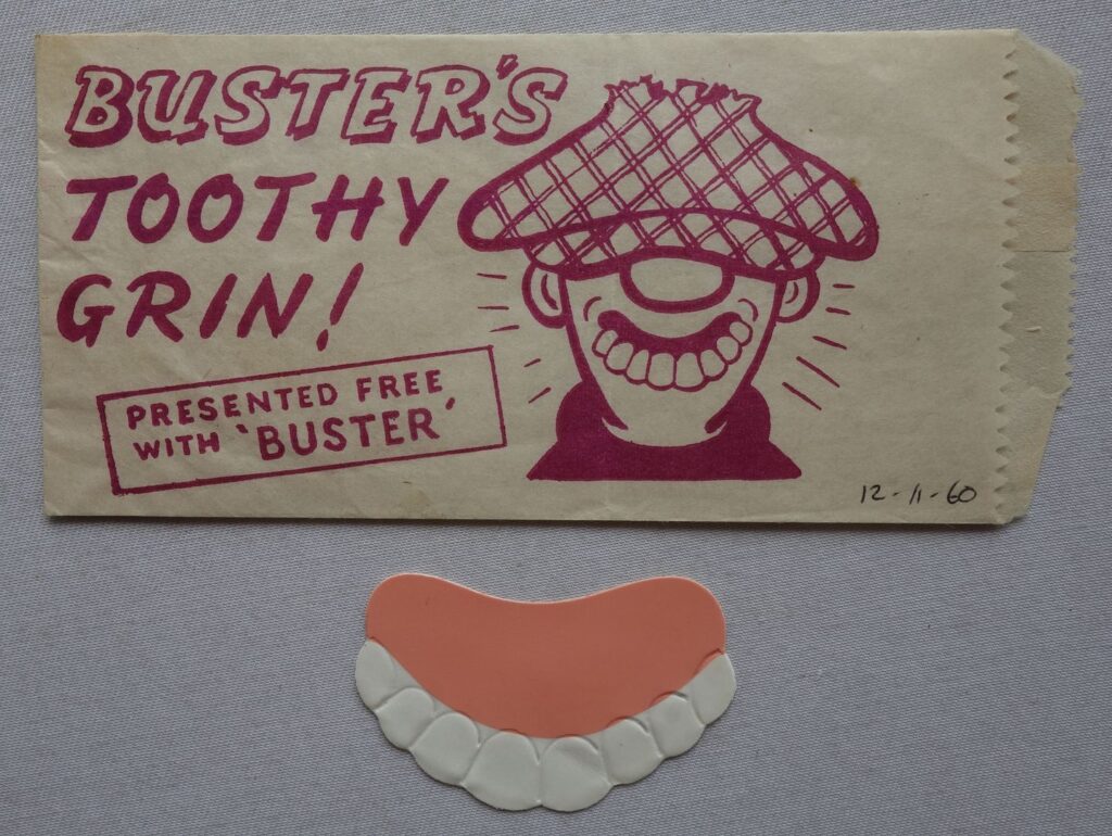 Buster Free Gift from the weekly comic cover dated 11th November 1960 - Buster's Toothy Grin - one of three early free gifts from the comic offered in this auction