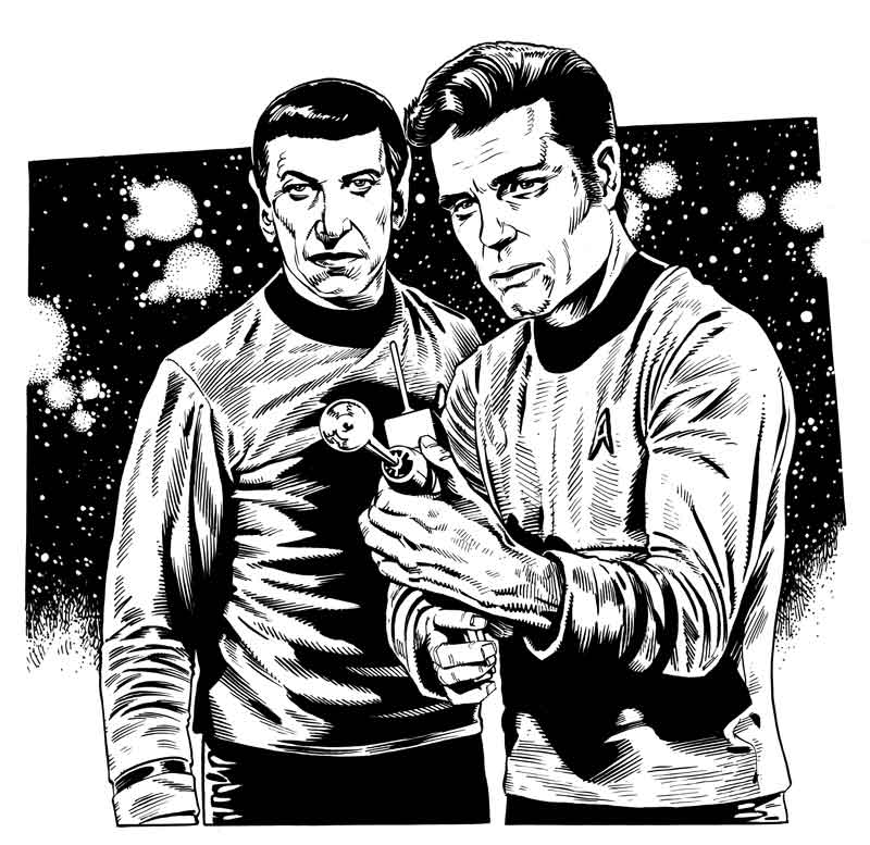 Martin Geraghty created this art featuring Martin Landau as Spock and Jack Lord as Captain Kirk for Star Trek Magazine.