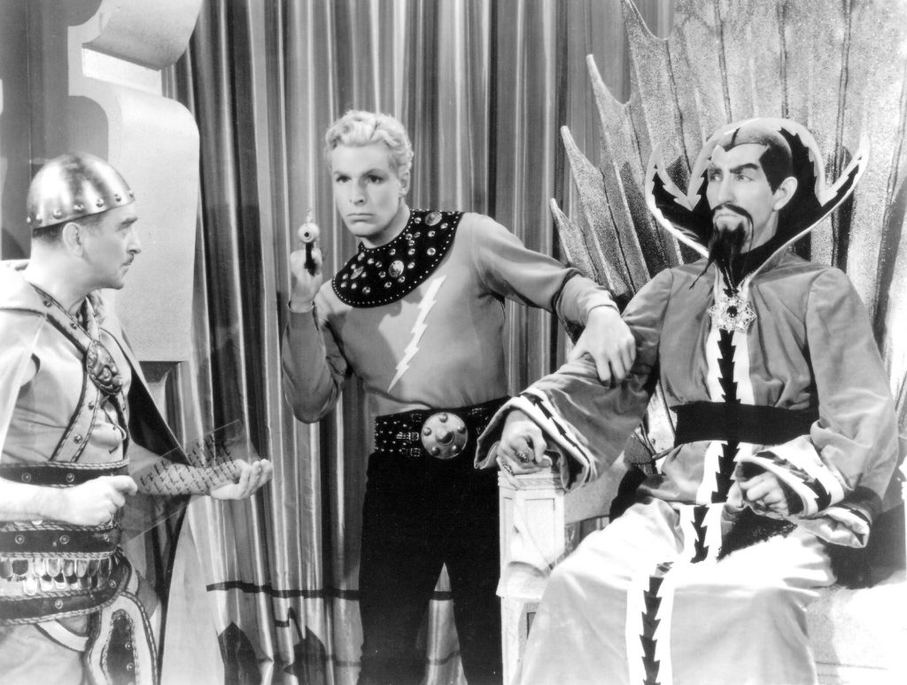 Buster Crabbe as Flash Gordon and Charles Middleton as Ming the Merciless in the 1936 Flash Gordon film serial based on the comic strip created by Alex Raymond