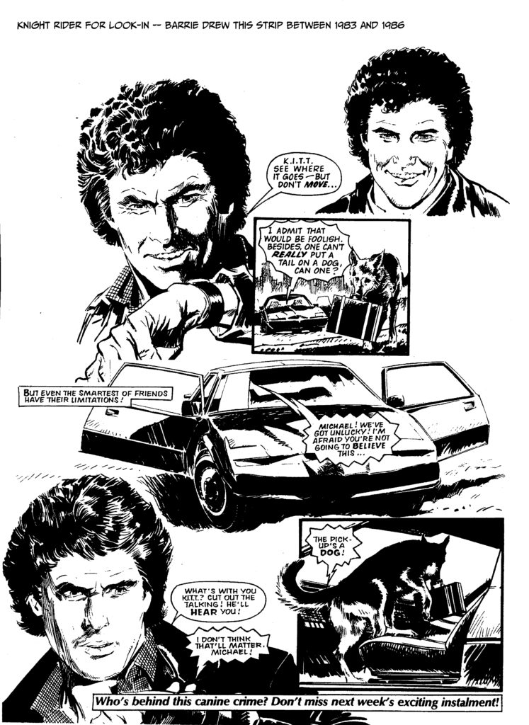The original 1980s Knight Rider, as featured in Look-In. Art by Barrie Mitchell