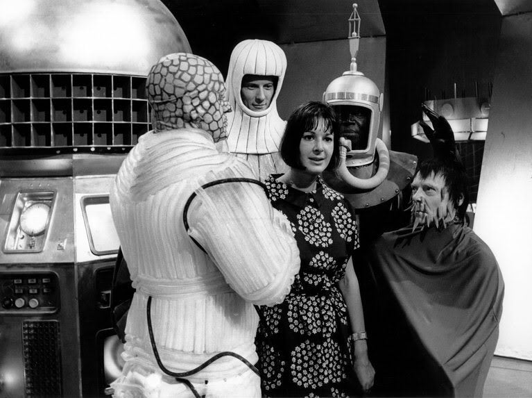 Verity Lambert,  surrounded by monsters from the epic Doctor Who story, The Daleks’ Master Plan. Photo: BBC