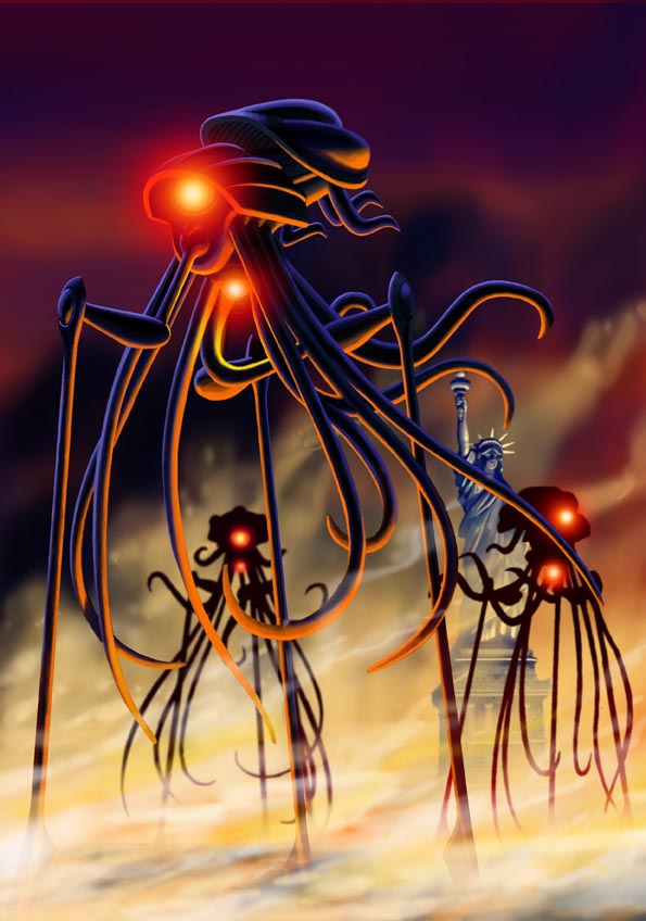 An illustration By Paul McCaffrey for an article about HG Wells War of the Worlds