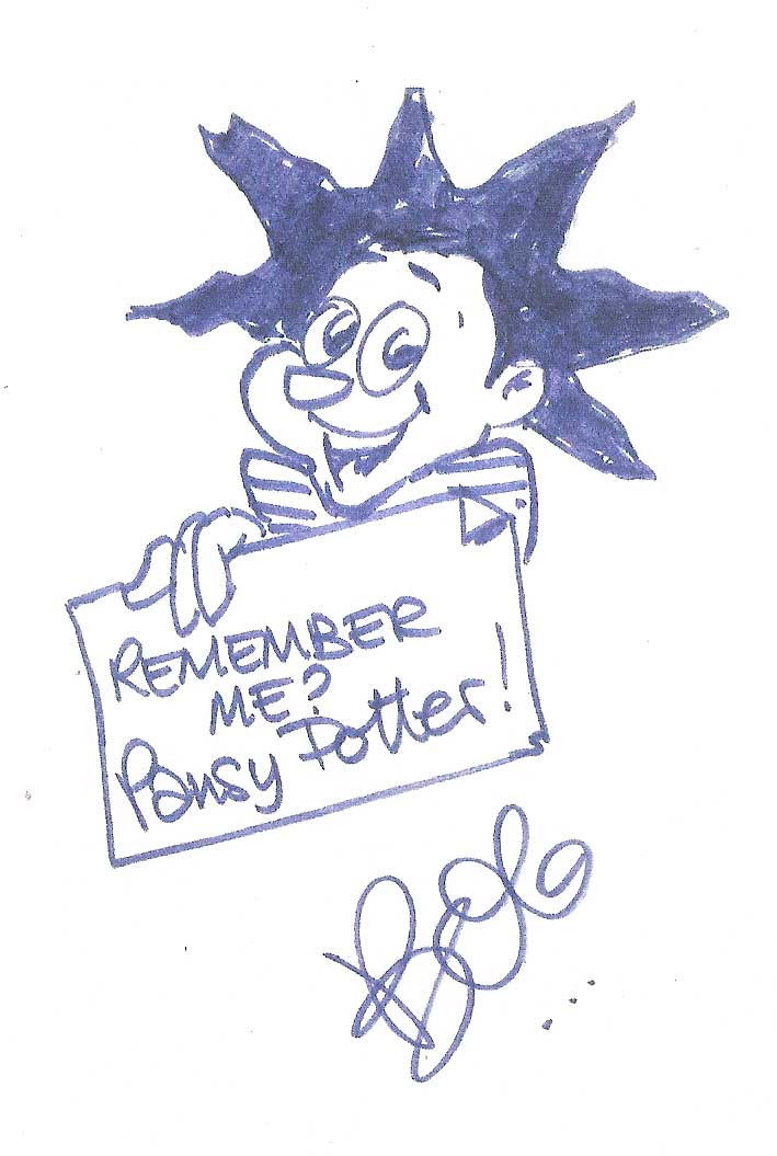 Pansy Potter by Bob Monkhouse, a cartoon on the back of a postcard sent to Beano artist Nigel Parkinson