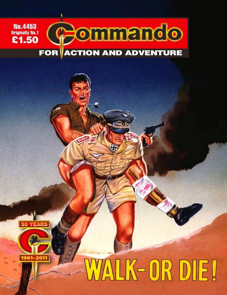 Commando 4453: Walk — Or Die!
(Originally published as Issue 1 in June 1961 and re-issued as Issue 2523 in December 1991)
Script: Eric Castle (David Motton) | Art: Garcia | Cover: Ken Barr