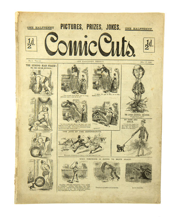Comic Cuts 1 (1890). The first issue of the UK's second longest running comic by Alfred Harmsworth, later Lord Northcliffe, founder of The Daily Mail. One of only eight copies known to exist