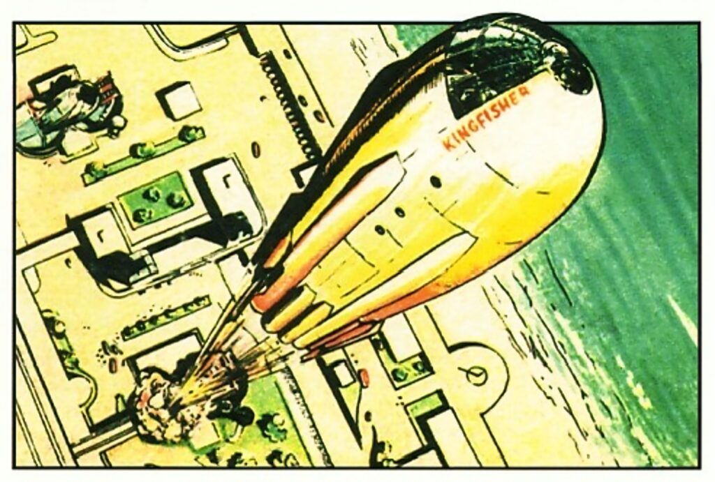 The Kingfisher spaceship, as seen in the first episode of “Dan Dare” for Eagle No. 1, cover dated 14th April 1950