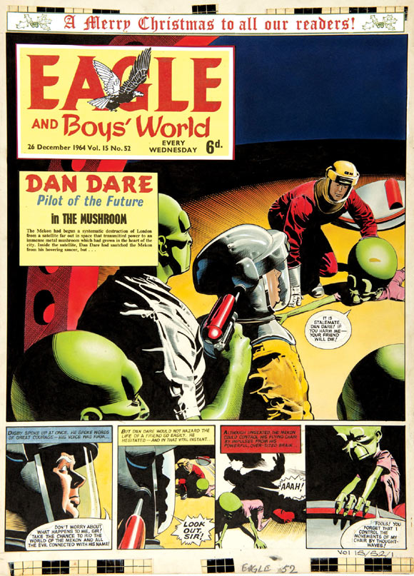 Dan Dare original front cover artwork (1964) by Keith Watson for The Eagle Vol: 15 No 52 As Digby is taken hostage Dan Dare floors the Mekon