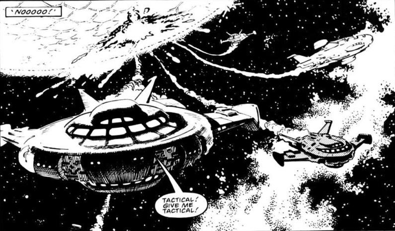 A panel from the Doctor Who story "Pureblood", written by Dan Abnett, art by Colin Andrew