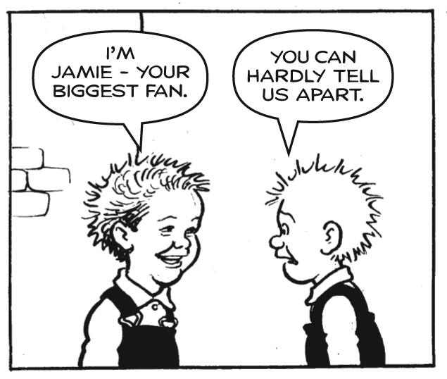 Oor Wullie meets Jamie Webster for the first time. Image © DC Thomson