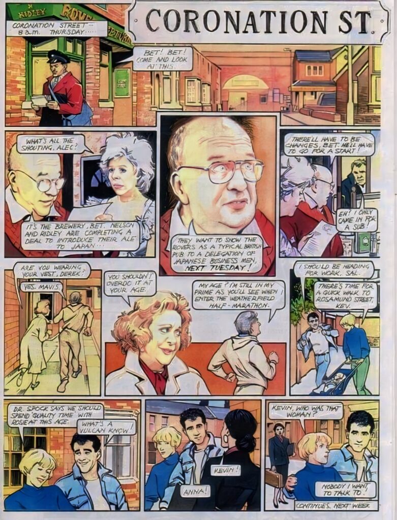 Sample art for a proposed 'Coronation Street' comic proposed by Tim Quinn while at Marvel UK.