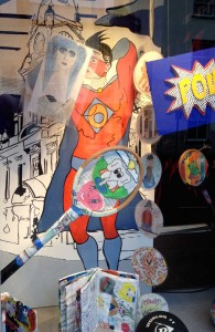 A local sports shop was just one of many retailers who gave their shop window a comics theme for the weekend.