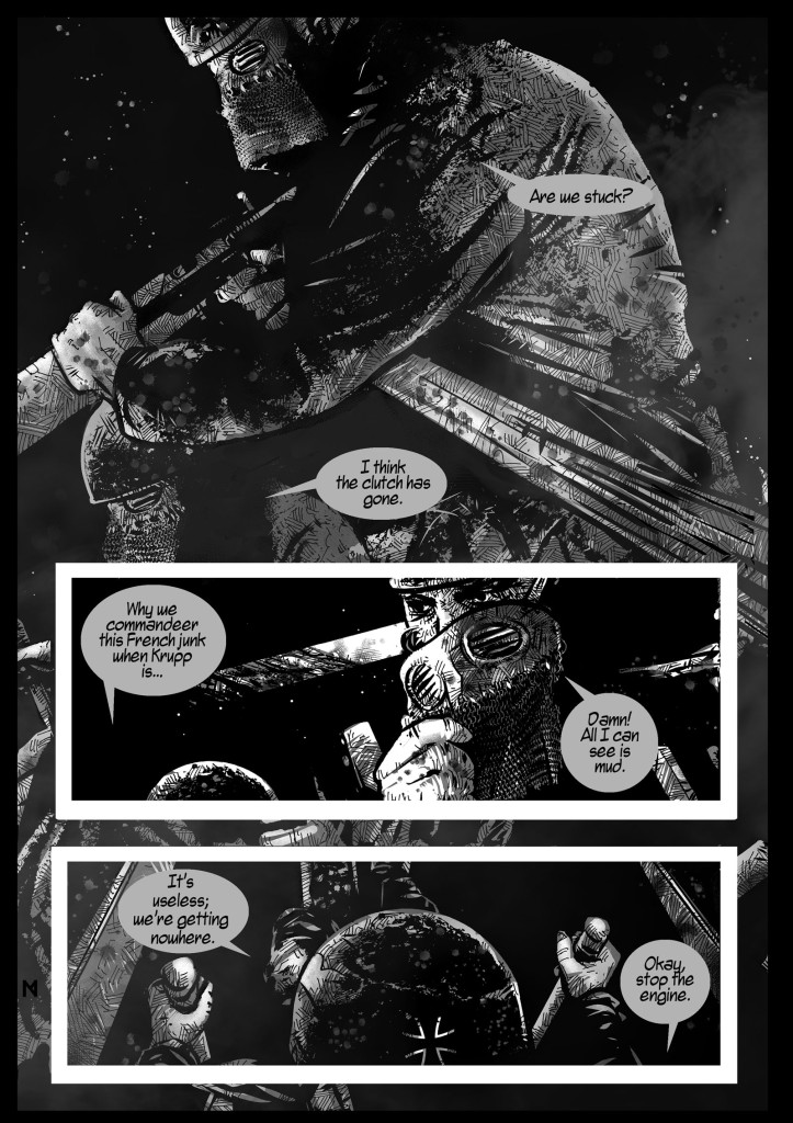 A page from "Between the Darkness" - story by Petri Hänninen and art by Neil McClements.