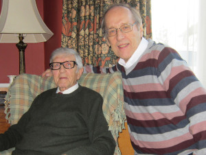 Veteran British comic artist John Gillatt with writer and editor Barrie Tomlinson, January 2014. Photo courtesy Barrie Tomlinson