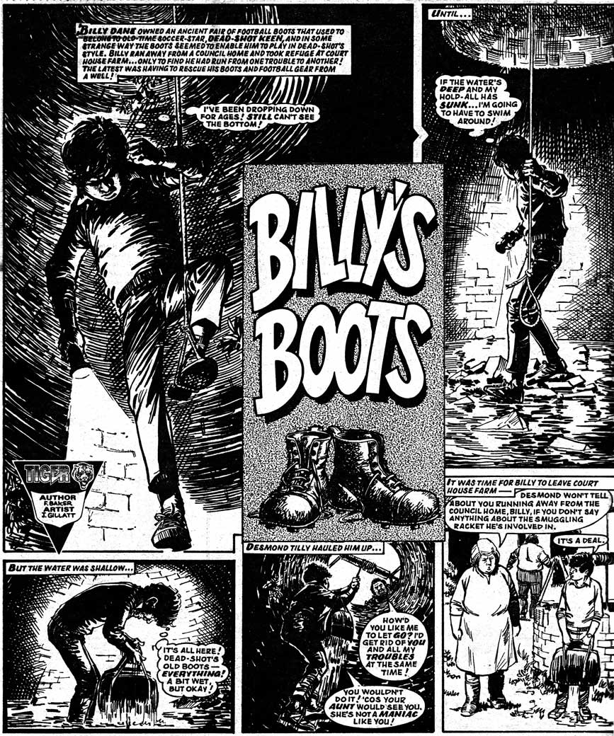 A page of "Billy's Boots" by John Gillatt from Lion and Tiger, 28th September 1985.
