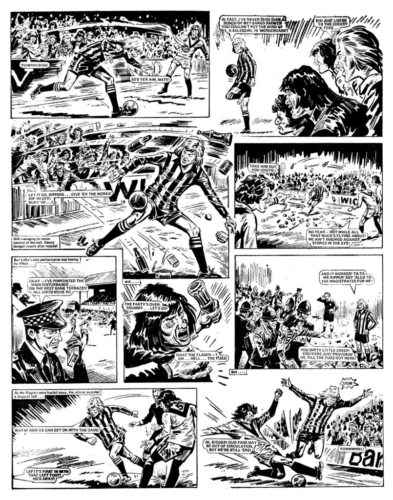 A controversial page from "Look out for Lefty" which contributed to the furore over Action and eventually saw the comic banned. Art by Tony Harding.