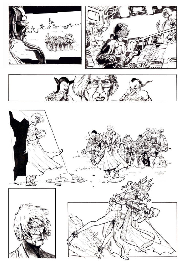 A page from an unpublished Warheads story commissioned for Overkill, written by Nick Vince, drawn by Smuzz