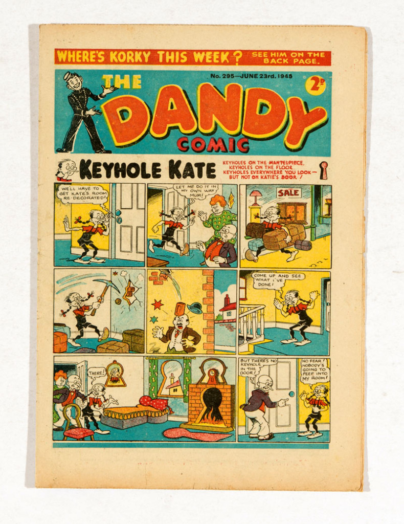 This 1945 edition of the The Dandy is the only issue to feature Keyhole Kate on the cover. (Korky was relegated to half a page at the back) 