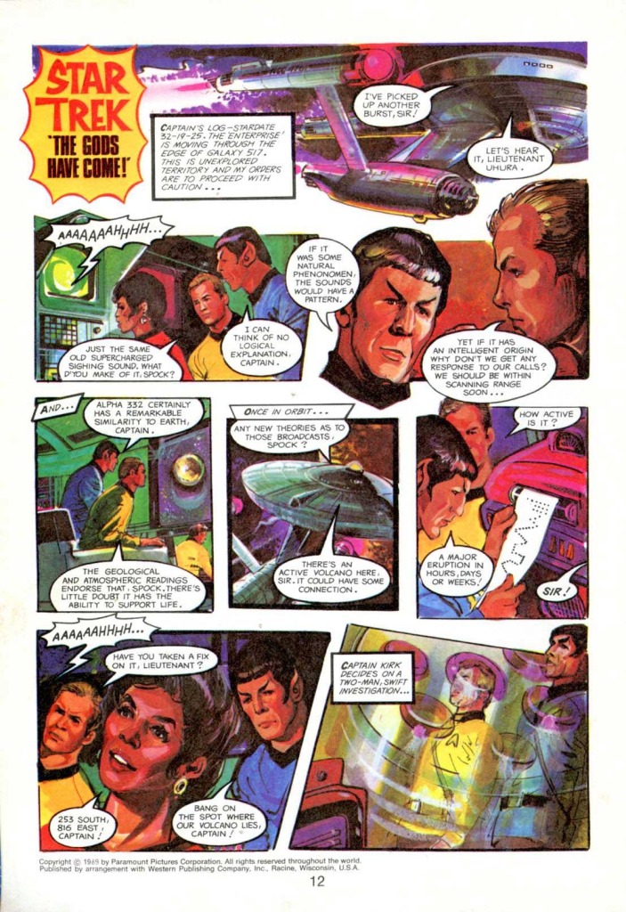 The first page of the Star Trek strip drawn by John Canning for the 1979 Mighty TV Comic Annual.