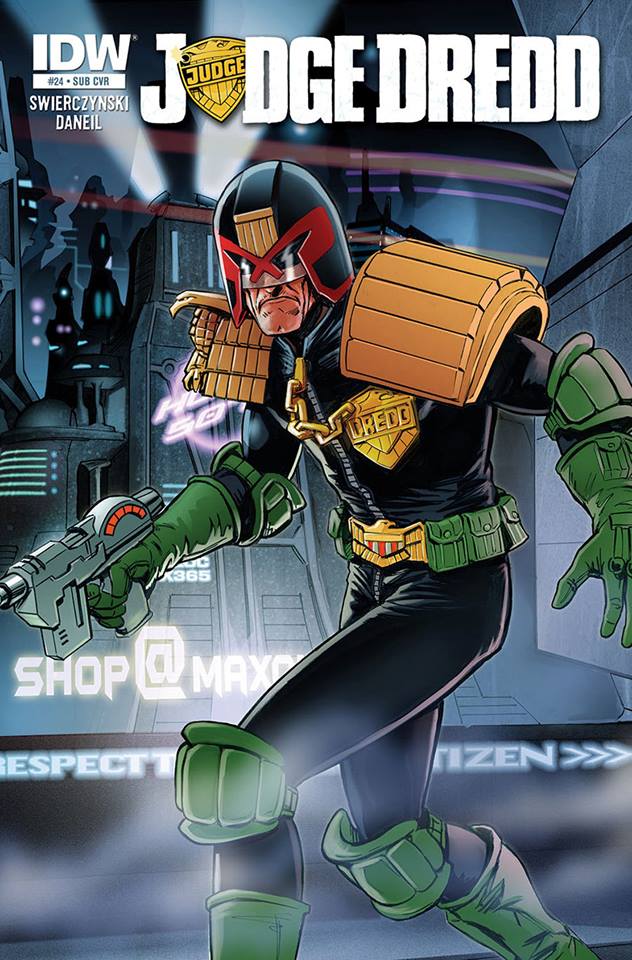 Here's the cracking subscription variant cover to Judge Dredd #24 by British artist John Charles