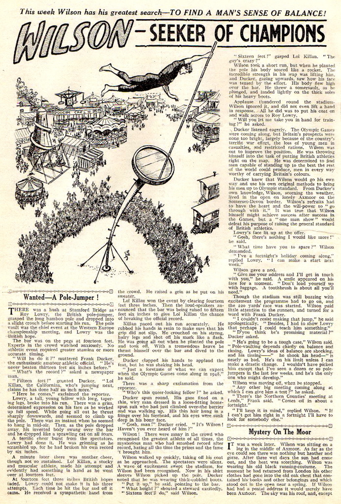 A page from a "Wilson the Wonder Athlete" text story. "Seeker of Champions", published in 1946.