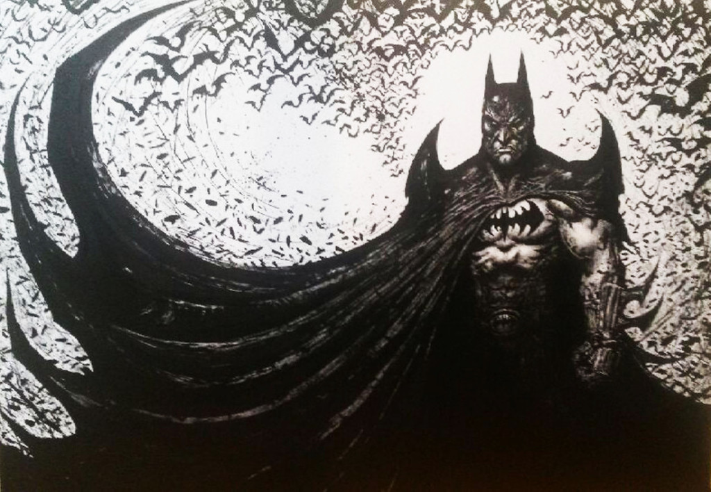Batman: Dark Night’ Original Painting Ink & Acrylic 59x84cm. Artwork donated by Clint Langley for the BOAT auction.
