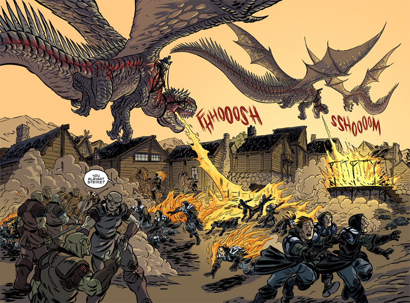 A spread from Orcs Forged For War by Stan Nicholls and Joe Flood - creators who will be interviewed in the first issue of the planned European Comics Journal.