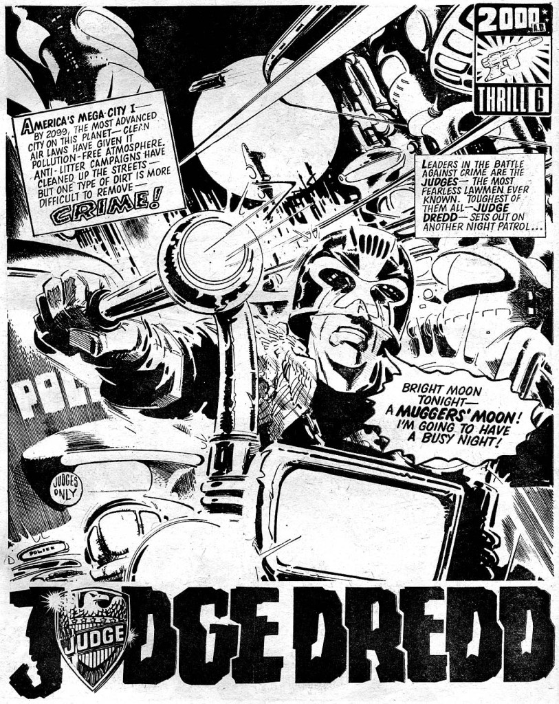 The opening page of Judge Dredd from 2000AD Prog 19, drawn by John Cooper. Judge Dredd © Rebellion