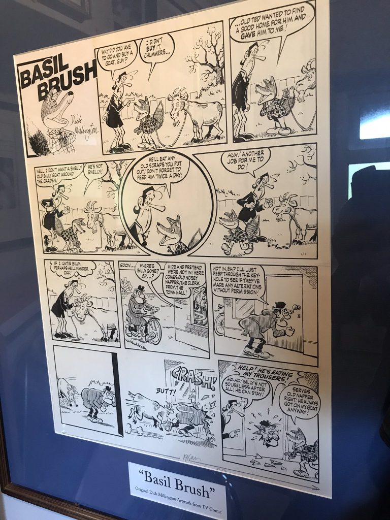 Basil Brush himself is a fan of Dick Millington's work on the strip. Here's one page he owns - hung up in his loo! With thanks to @RealBasilBrush