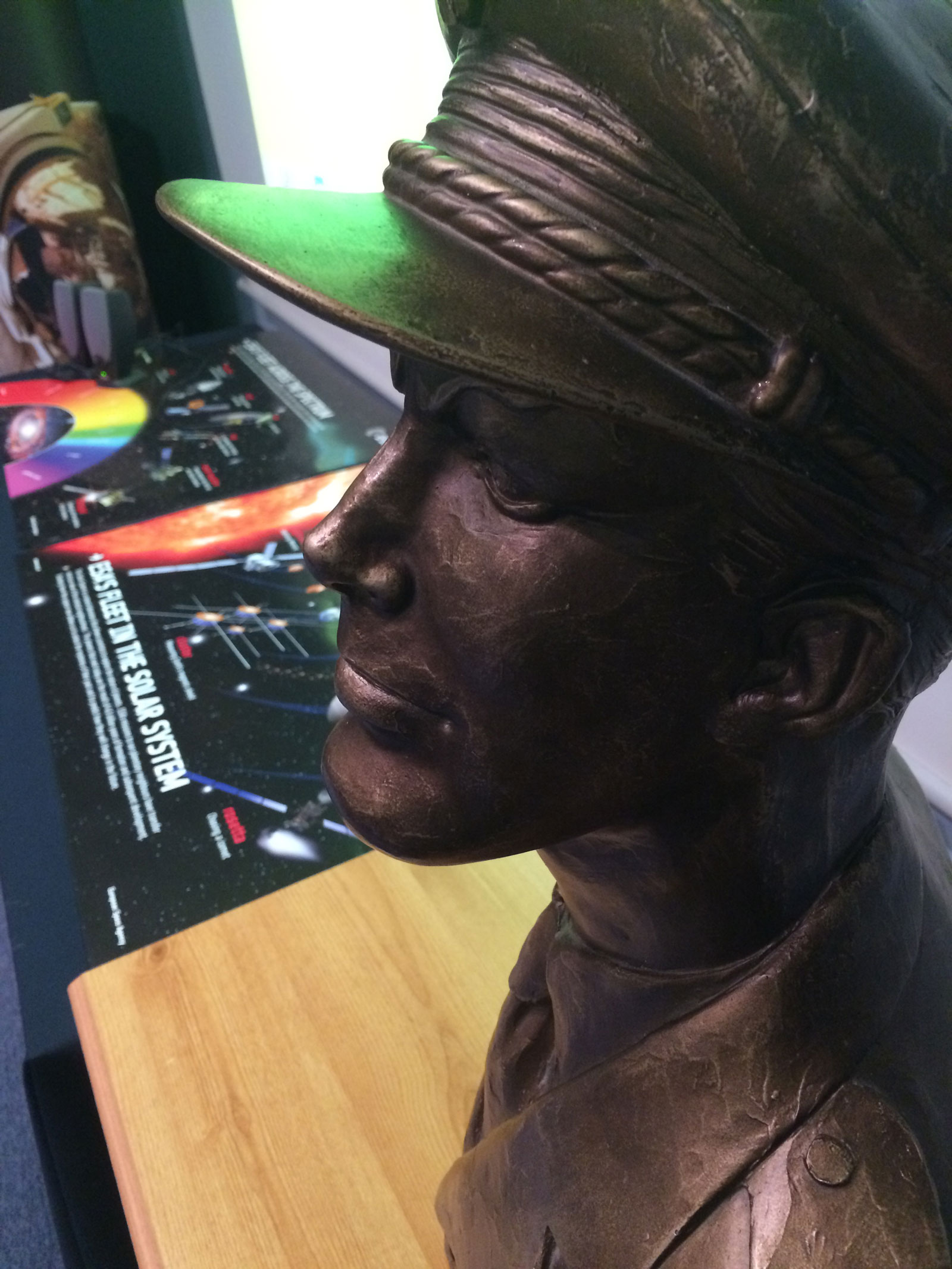 A magnificent Dan Dare bronze on display during "Yesterday's Tomorrow" event at the British Interplanetary Society in April 2015.