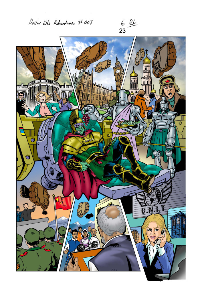 A page of artwork for Panini UK"s Doctor Who Adventures #1 by Russ Leach