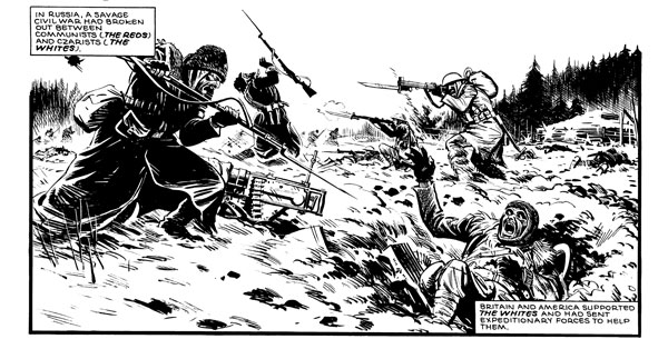 A scene from the Russian Civil War from "Charley's War". Story by Pat Mills, art by Joe Colquhoun