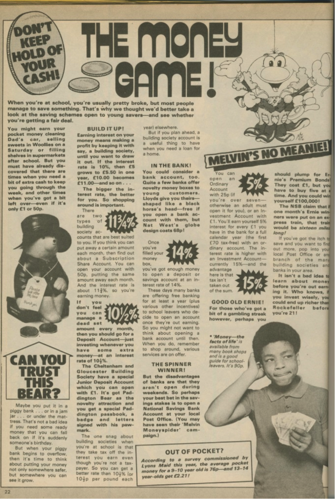 Benny Green, Terry Sue-Patt's alter ego, features in a pocket money feature in Grange Hill Magazine Issue One.