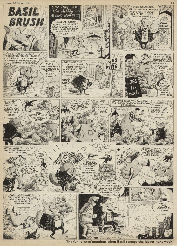 The first appearance of Basil Brush in TV Comic Issue 842, 3 February 1968. The art is by Pugwash creator John Ryan