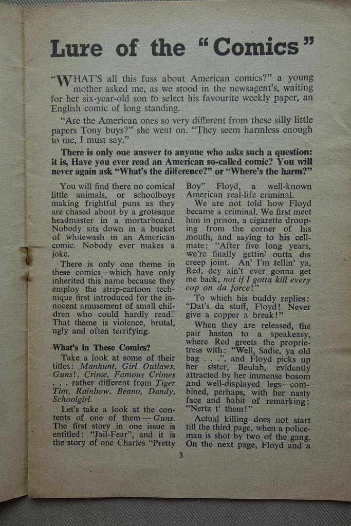 Pages from "The Lure of Comics", a pamphlet cautioning at their dangers, published by the British International Women's Day committee in the 1950s