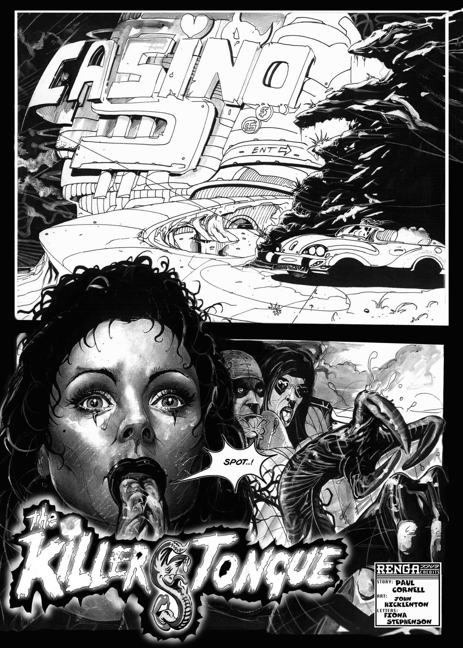 "Killer Tongue", written by Paul Cornell and drawn by John Hicklenton