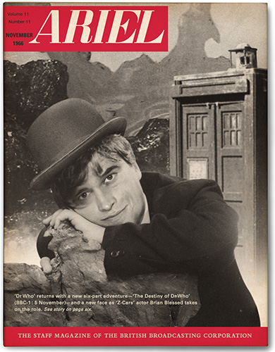 The cover of an imaginary November 1966 issue created by Colin Brockhurst of the BBC's in-house magazine, Ariel, featuring Brian Blessed as the Second Doctor