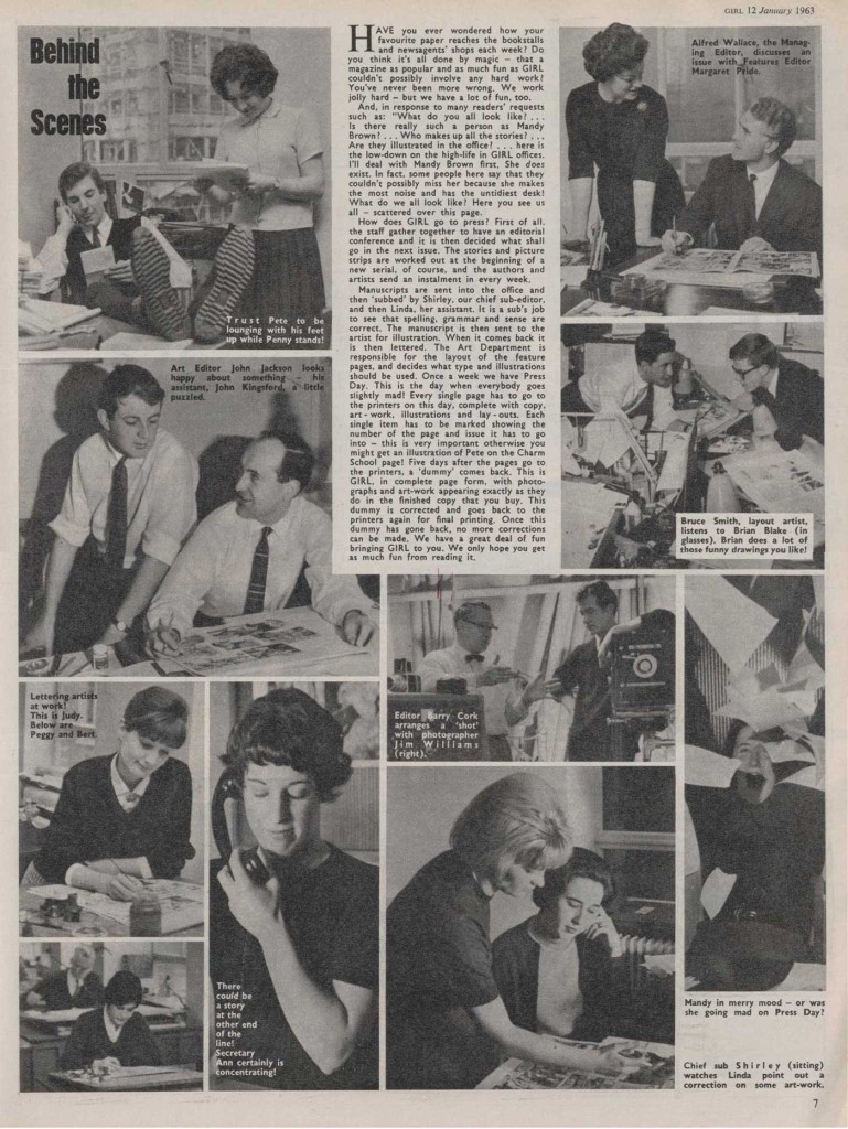 A "Behind the Scenes" feature for Girl published in January 1963.