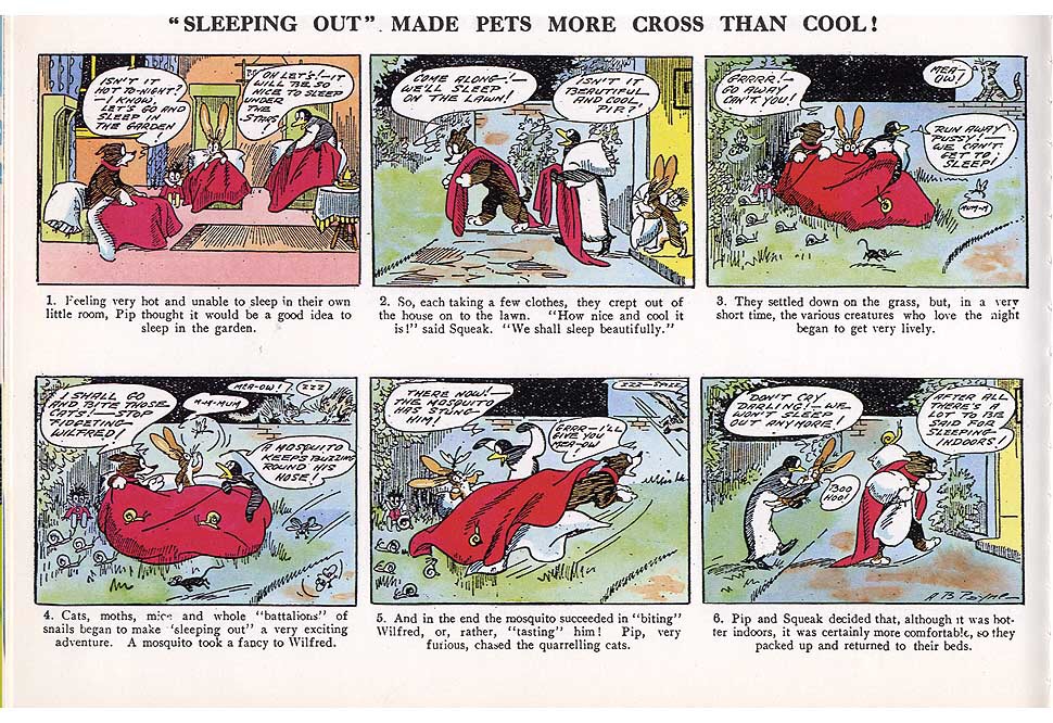 Pip, Squeak and Wilfred: "Sleeping Out" - a sample strip from the long-running comic published by and © the Daily Mirror