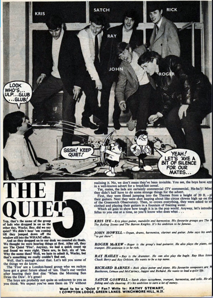Max Clifford meets the clearly far from Quiet Five, for a feature published in WHAM! Photo by Roger Perry