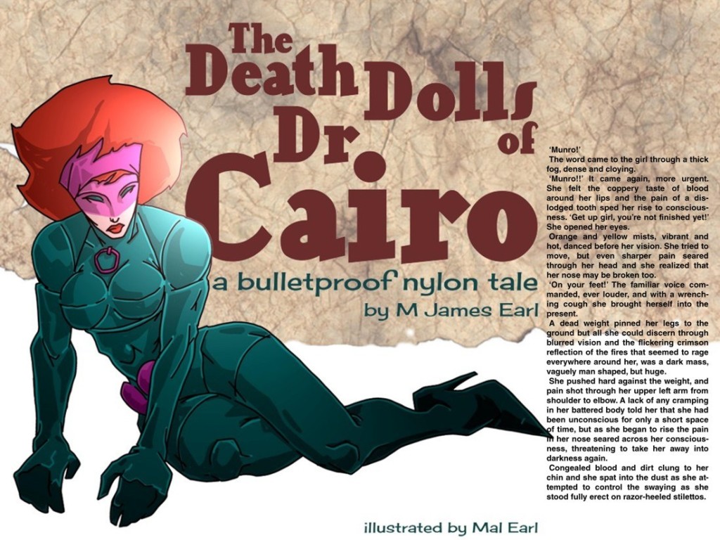 The opening spread of Mal Earl's "Bulletproof Nylon: The Death Dolls of Dr. Cairo", which you can read online. © Mal Earl