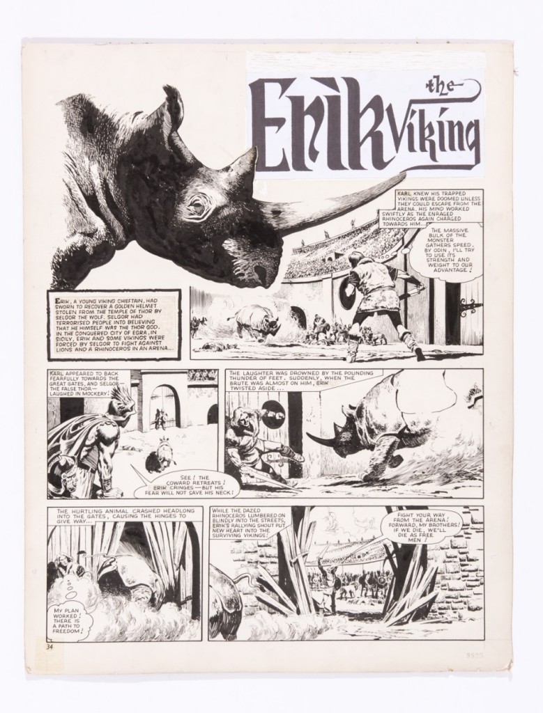 Erik (originally Karl) The Viking original artwork (1962) by Don Lawrence, originally for for Lion (cover dated 17th February 1962) and re-used and re-titled for SMASH comic in the late 1960s. Indian ink on board. 21 x 17 ins