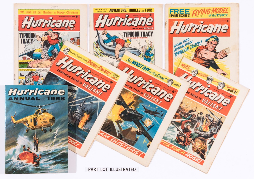 Hurricane was published between 1964 and 1965. Featured above are Number One and assorted issues, and the Hurricane Annual 1968.