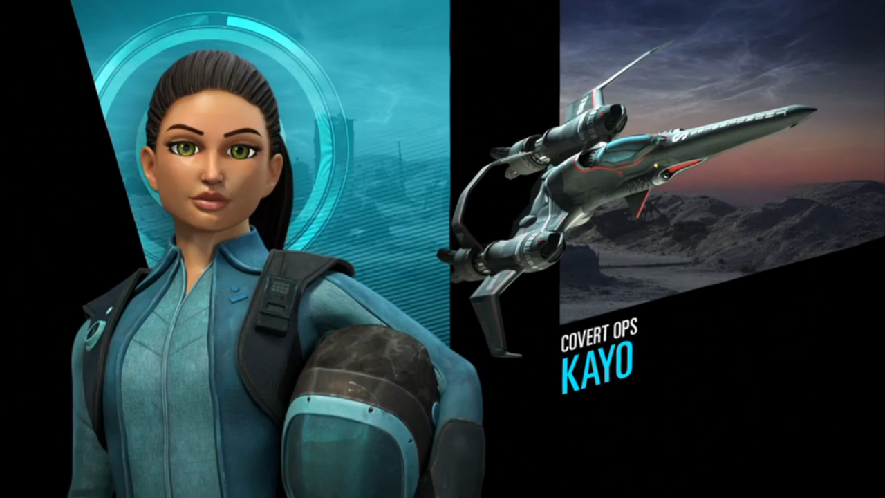 Thunderbirds Are Go's covert ops specialist Kayo, and her "Shadow" craft. Image © ITV