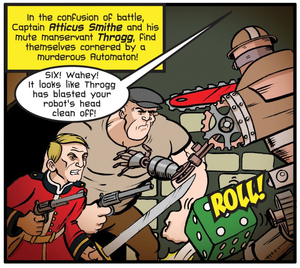 A panel from Steve's regular comic for Wargames, Soldiers & Strategy magazine, for an issue published earlier this year with a steampunk theme