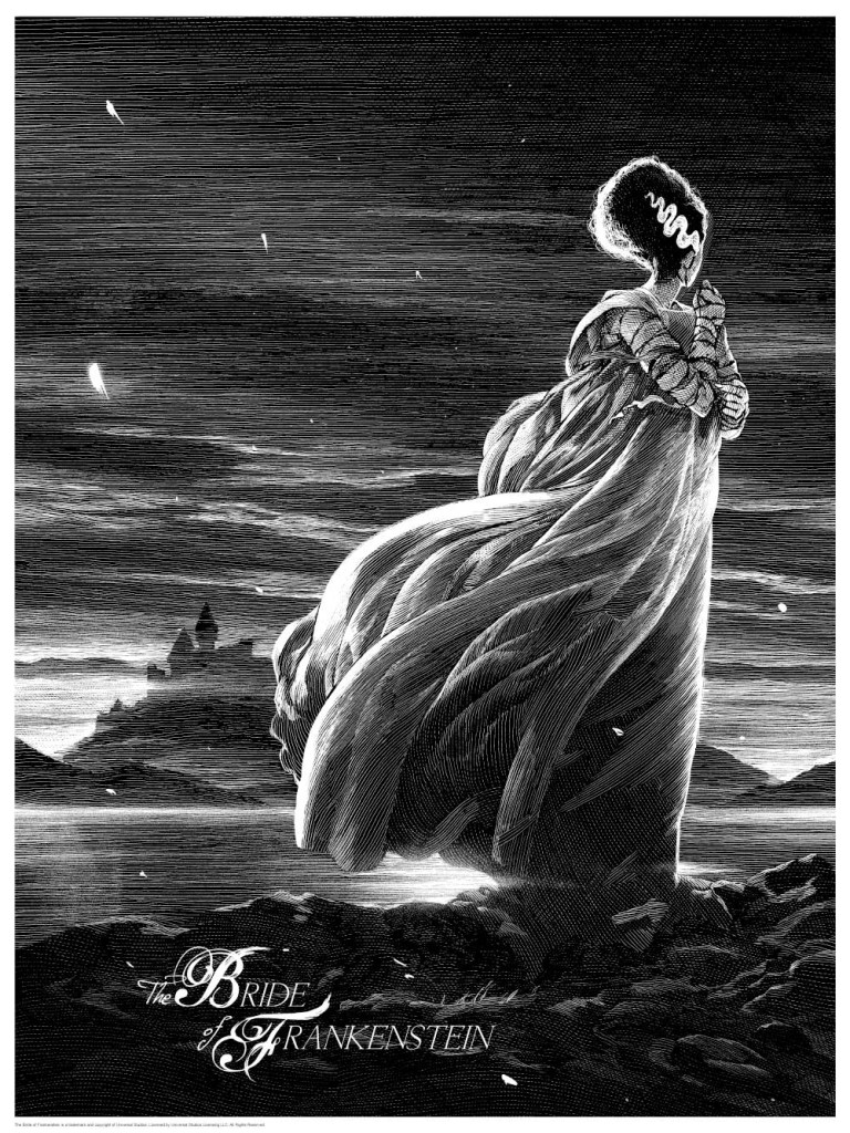 Bride of Frankenstein print by Nicolas Delort. Image courtesy Dark Hall Mansion