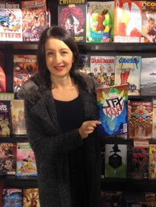 Jessica Martin with a copy of Vertigo Quarterly #3 in London's Gosh Comics. Photo courtesy Jessica Martin.