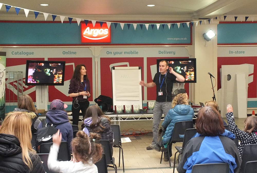 Sandra Marrs and John Chalmers of Metaphrog teach a free comics workshop in the Westmorland Shopping Centre. Photo: Jeremy Briggs