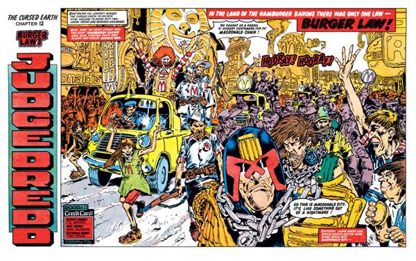 The opening spread of the "banned" Judge Dredd episode from 2000AD Prog 72.