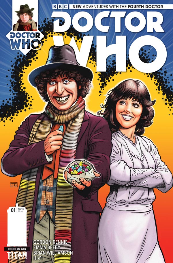 Doctor Who: The Fourth Doctor #1 - Cover D by Jay Gunn. "I wanted to homage the old Weetabix and Target books stylized colorful art style for this," he says.